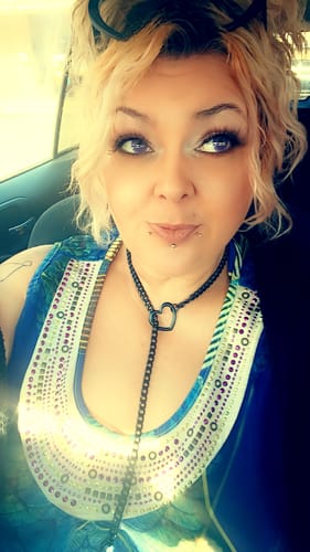 Customer photo review of Cosplay Purple Block Colored Contact Lenses