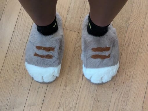 Customer photo review of Warm 3D Cat Paws Furry Slippers