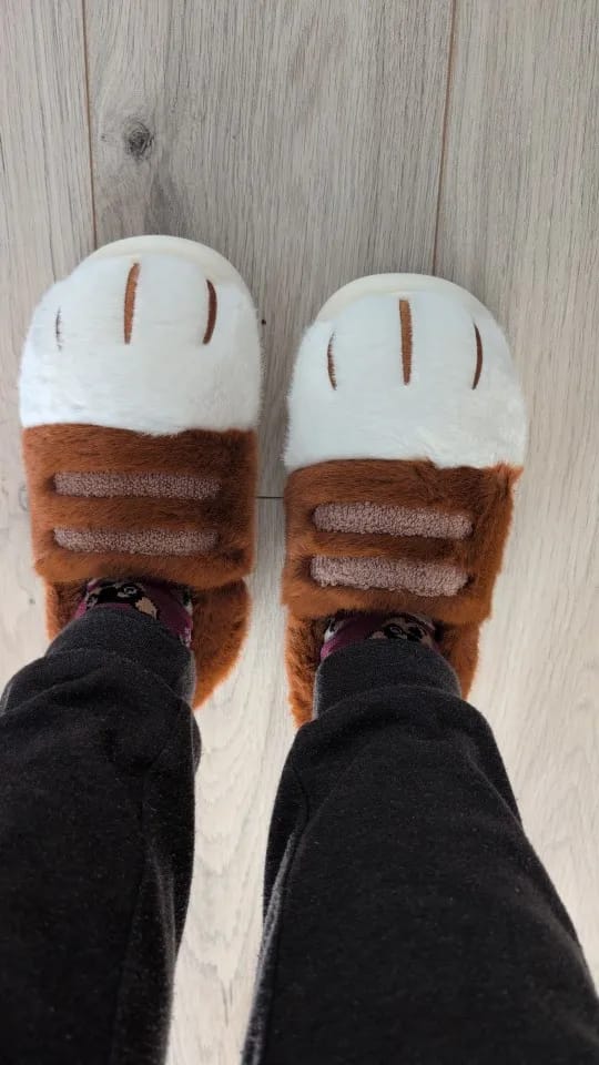 Customer photo review of Warm 3D Cat Paws Furry Slippers