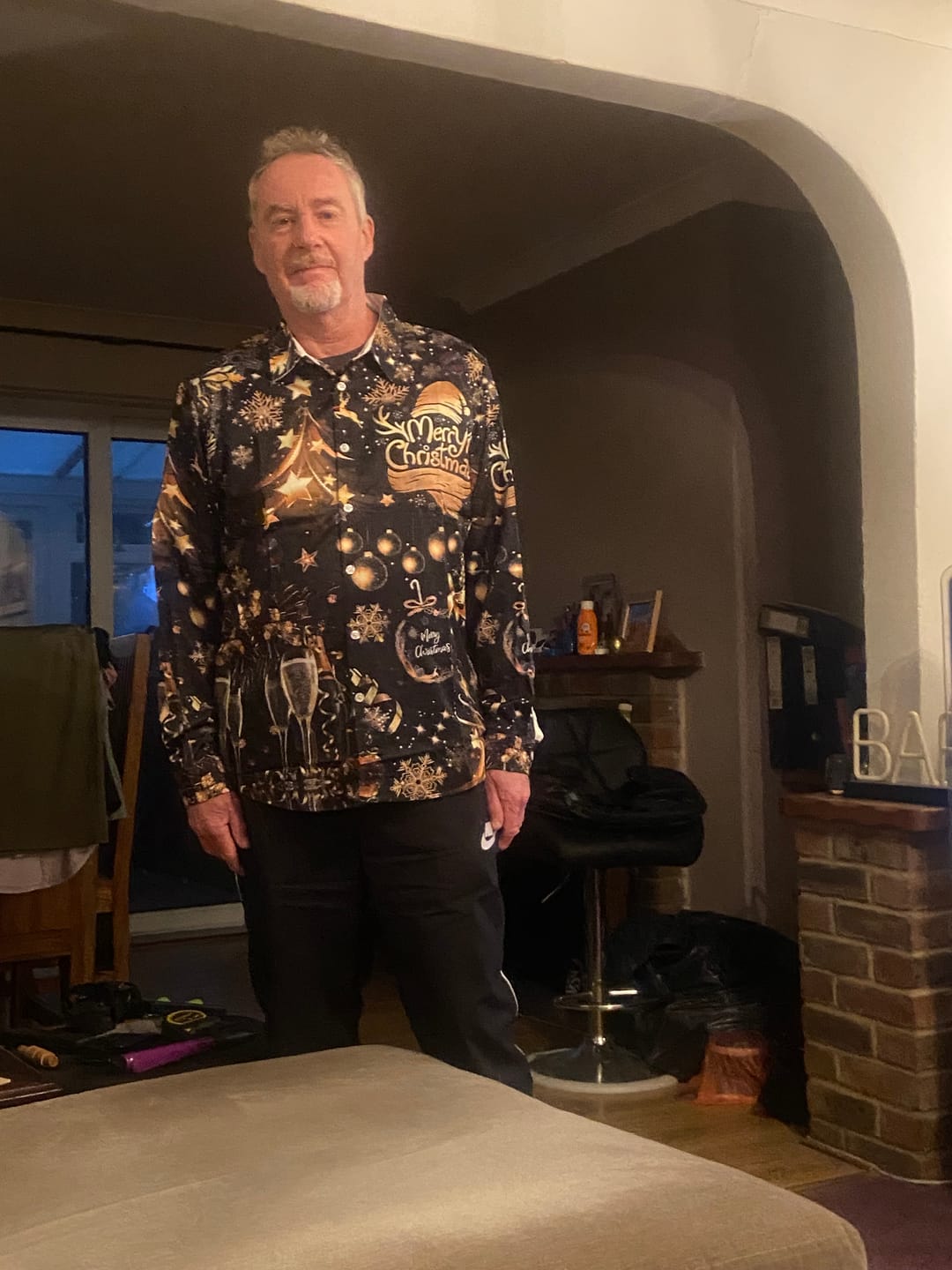 Customer photo review of Men's Golden Merry Christmas Champagne Print Long Sleeve Shirt