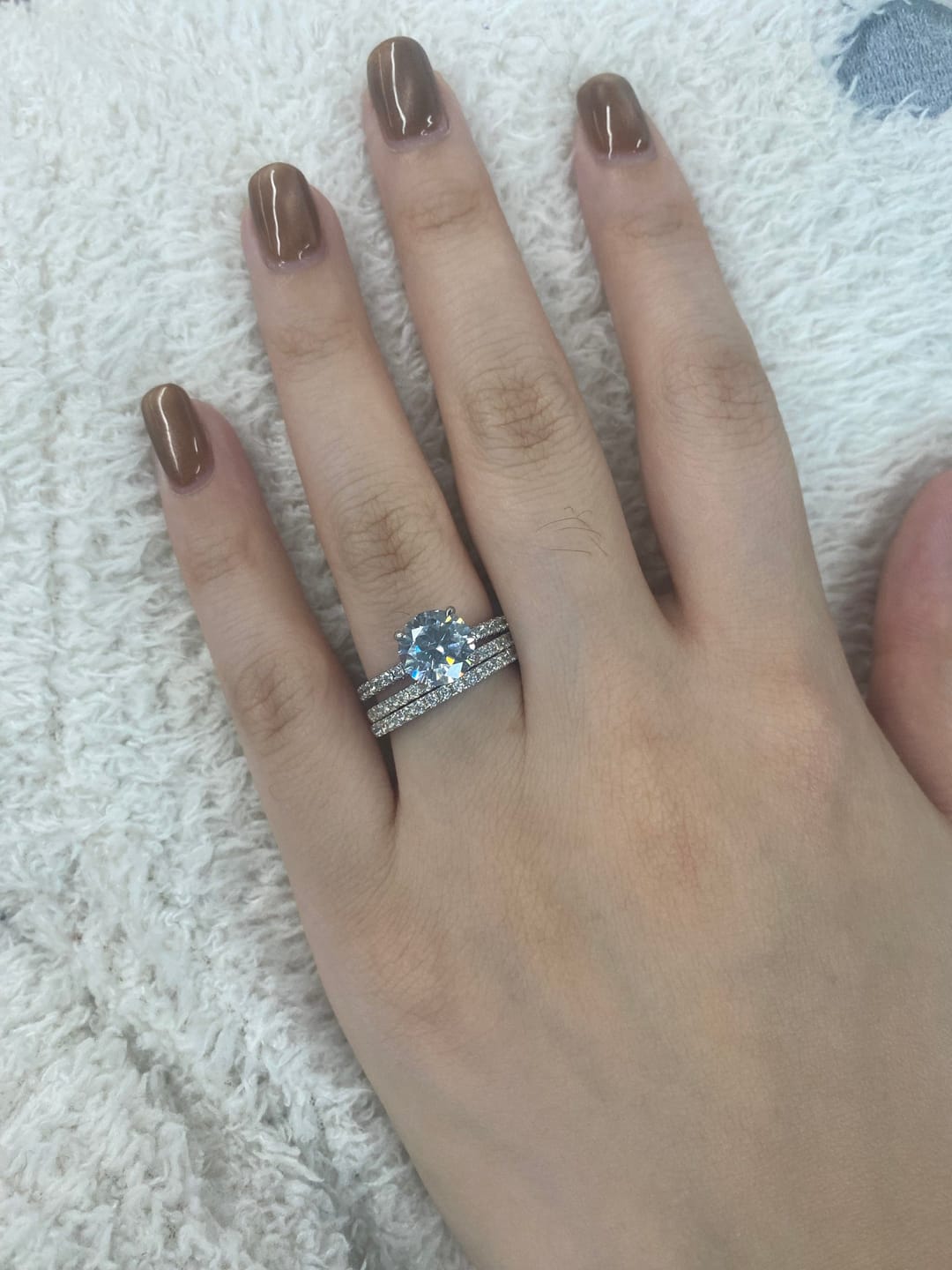 Customer photo review of S925 3PC Wedding Ring Set 2.0 Ct Round Cut With 2PC Half Eternity Wedding Band Stackable Wedding Rings