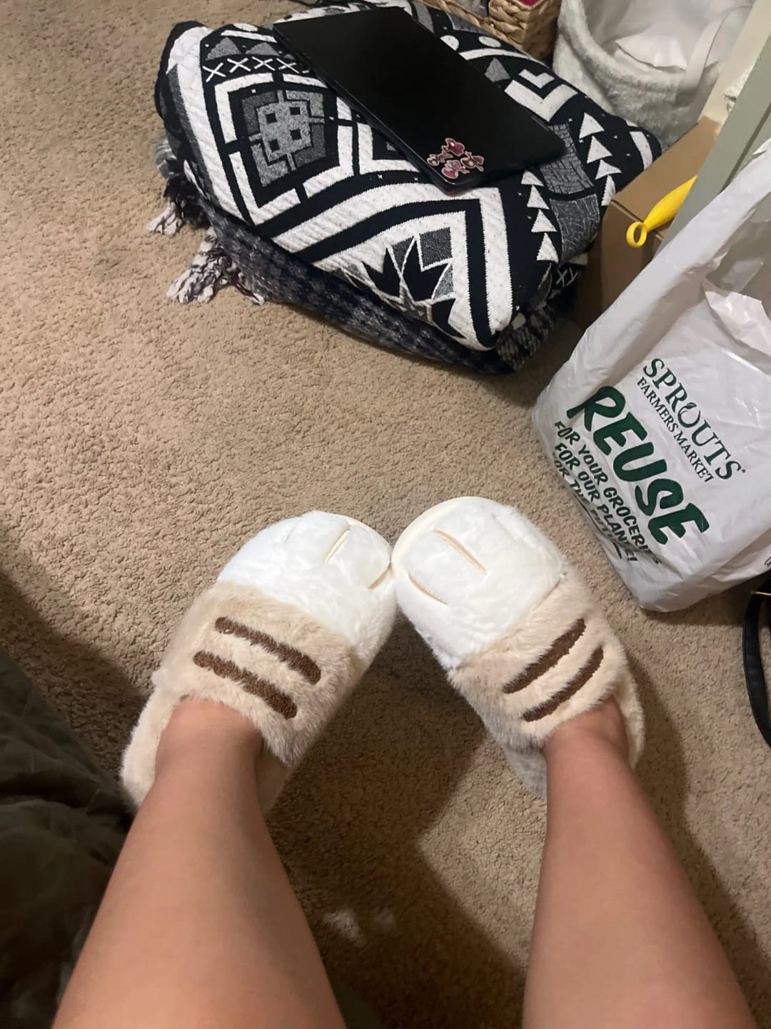 Customer photo review of Warm 3D Cat Paws Furry Slippers