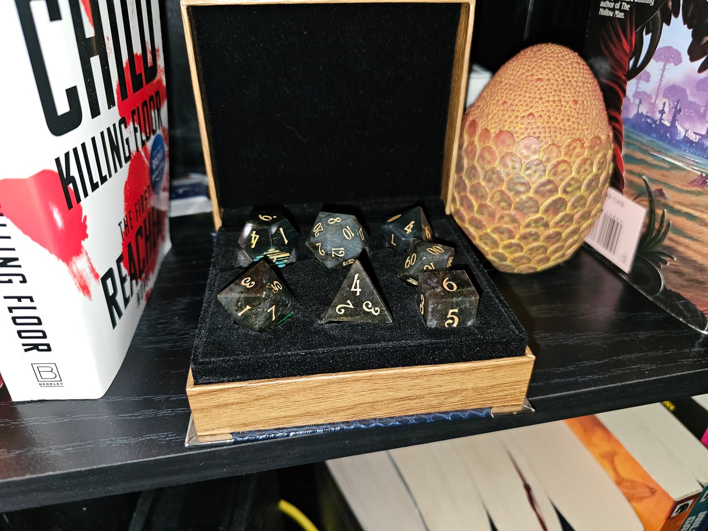 Customer photo review of URWizards D&D Labradorite Gemstone Engraved Dice Set