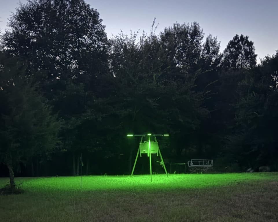 Customer photo review of Solar Green Feeder Light for Hunting -10,000 lumens (2 Pack)