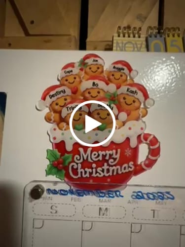 Customer video review of Merry Christmas Gingerbread Family Personalized Acrylic Fridge Magnet