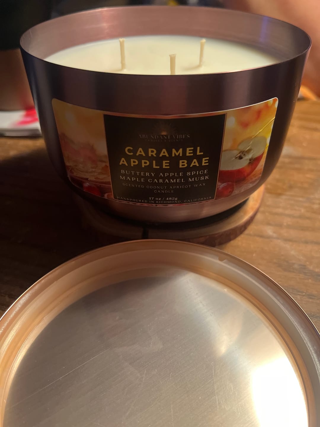 Customer photo review of Caramel + Apple Spice + Maple + Musk Candle | Caramel Apple Bae | Luxury Coconut Apricot Wax Candle
