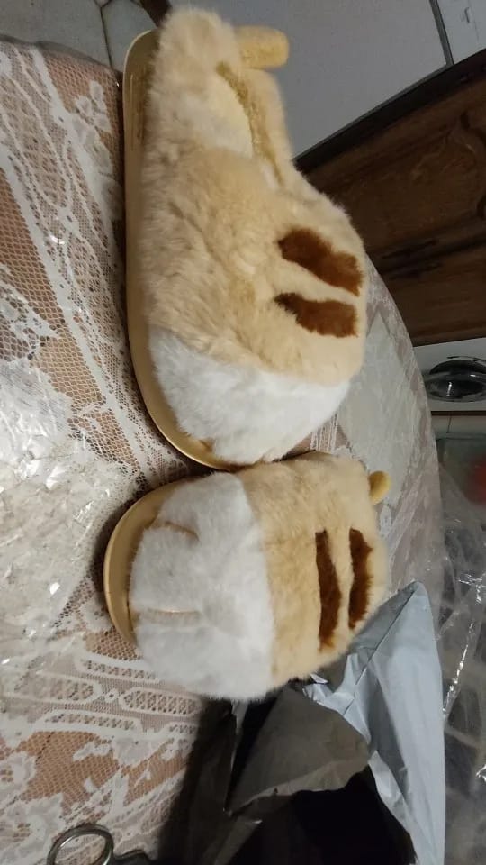 Customer photo review of Warm 3D Cat Paws Furry Slippers