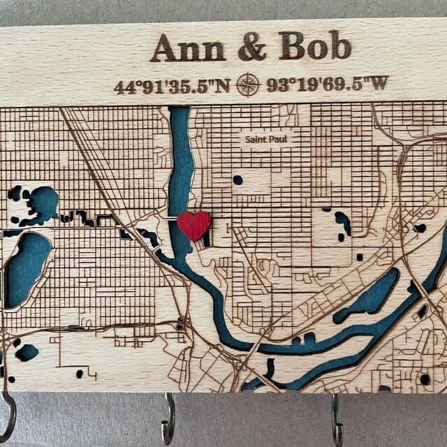 Customer photo review of Custom Coordinates Key Holder Wall Rack with Hooks - Personalized City Map Key Organizer for Housewarming Gift