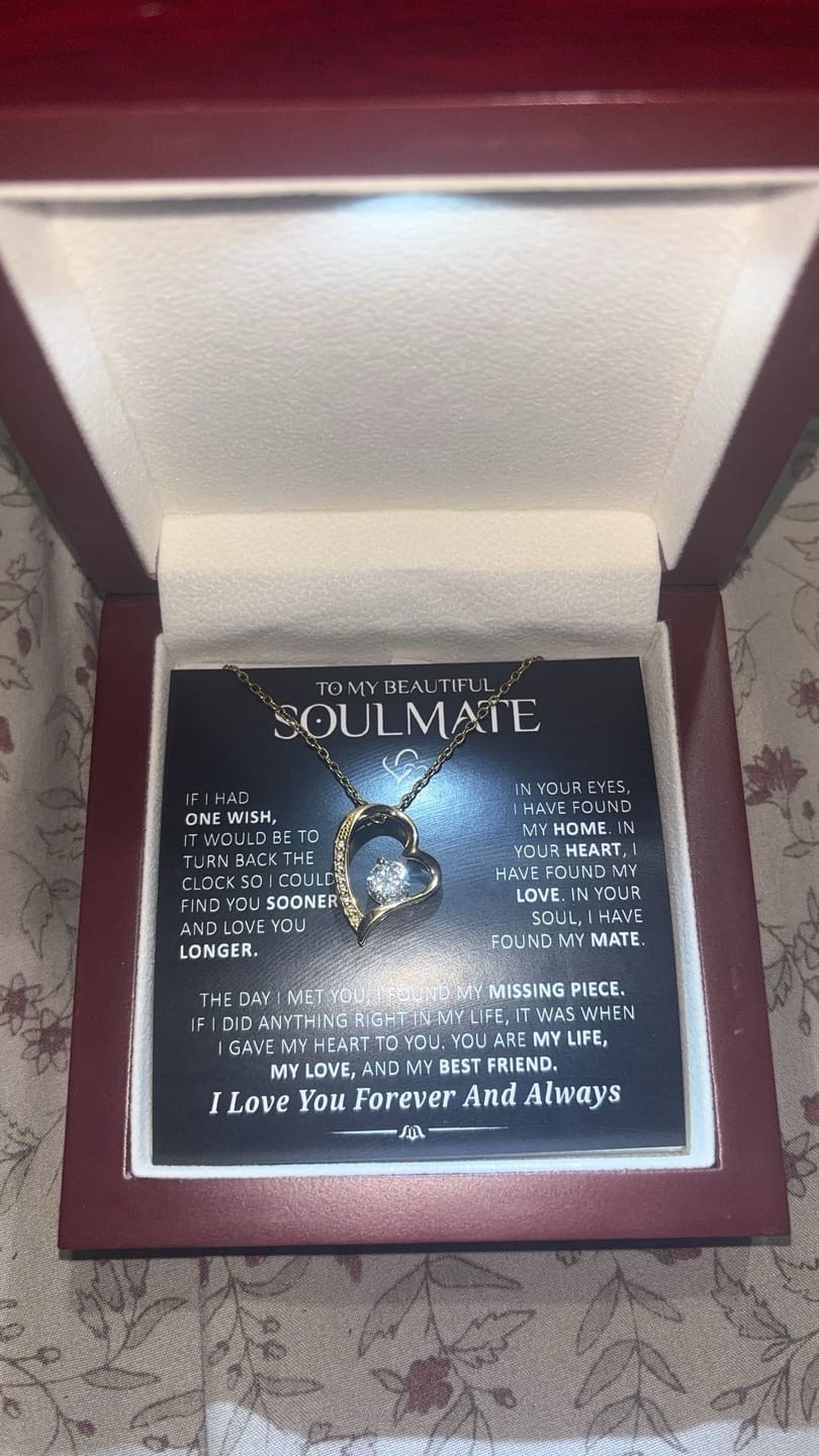 Customer photo review of Gift for Soulmate "In Your Eyes I Have Found My Home" Necklace