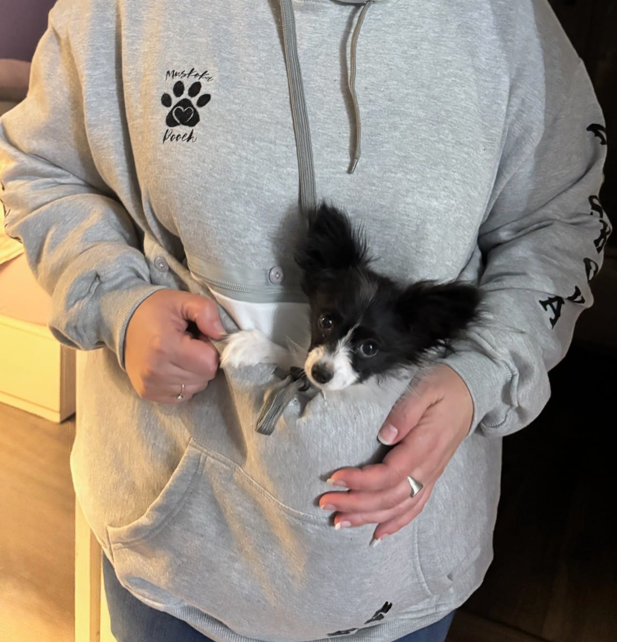 Customer photo review of Muskoka Pooch Adult Pet Hoodie