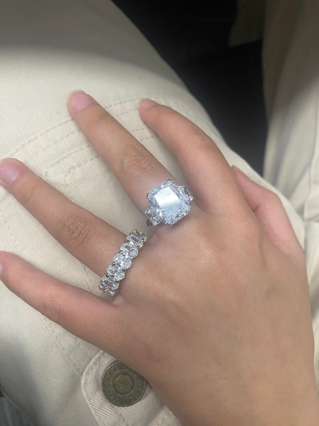 Customer photo review of S925 8 Ct Louily Luxurious Three Stone Radiant Cut Wedding Set In Sterling Silver