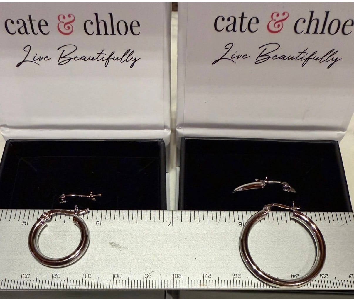 Customer photo review of Amy 18k White Gold Plated 20mm/30mm Hoop Earrings