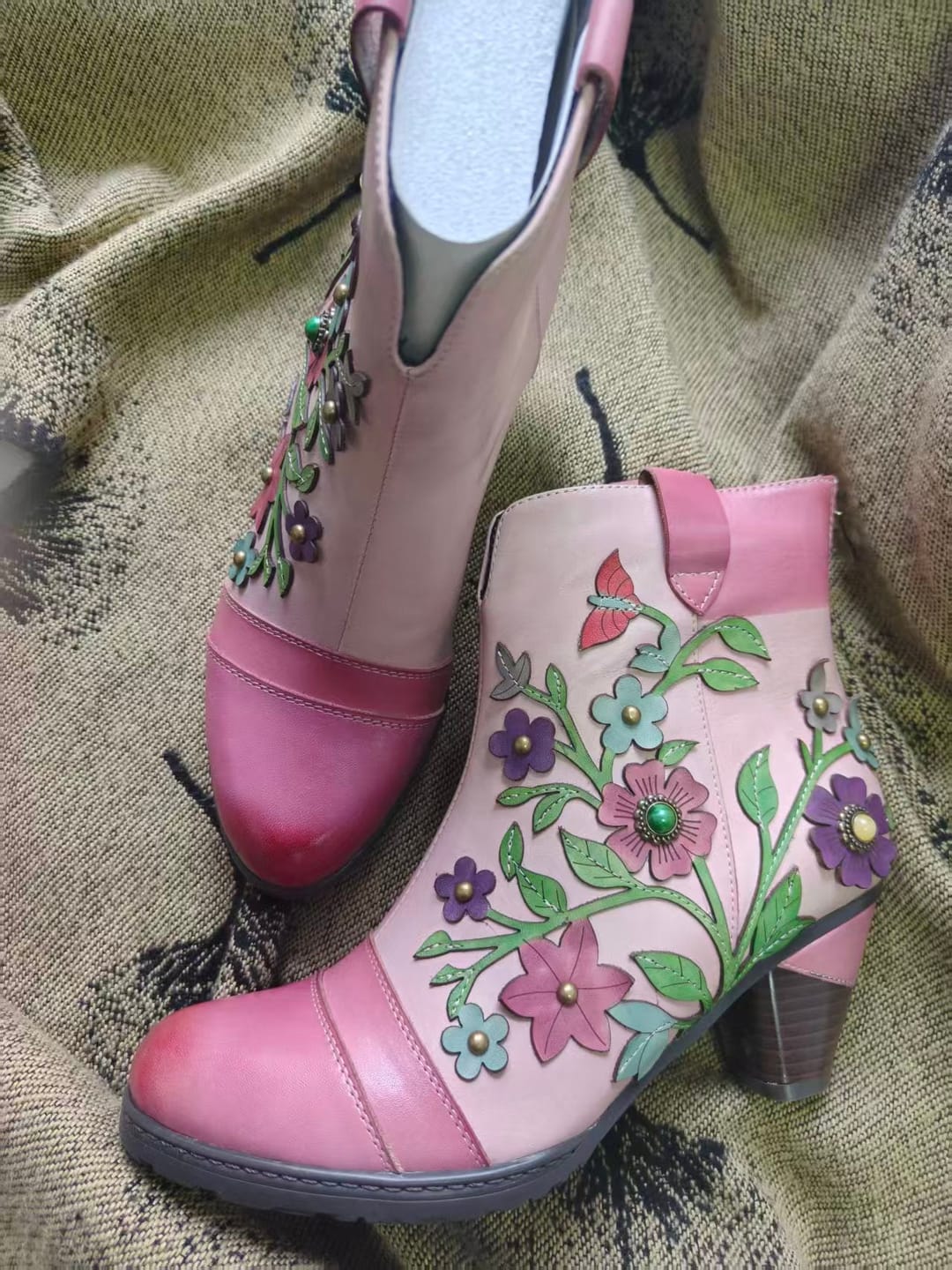 Customer photo review of Grace Blossom Pink Ankle Boots