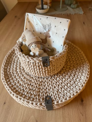 Customer photo review of Label-Set "Einzelstück mit Herz" Kunstleder Label für Häkelkörbe, Label aus Kunstleder - Korblabel - CS0022-U