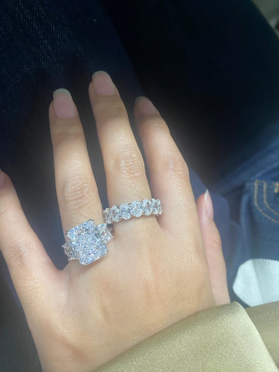 Customer photo review of S925 8 Ct Louily Luxurious Three Stone Radiant Cut Wedding Set In Sterling Silver