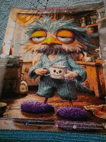 Customer photo review of 5D Diamond Painting – Morgenmuffel-Eule mit Kaffeetasse