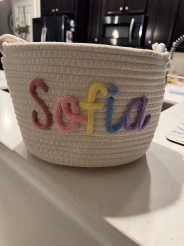 Customer photo review of Baby Knits™  Multicolor Personalized Knitted Basket