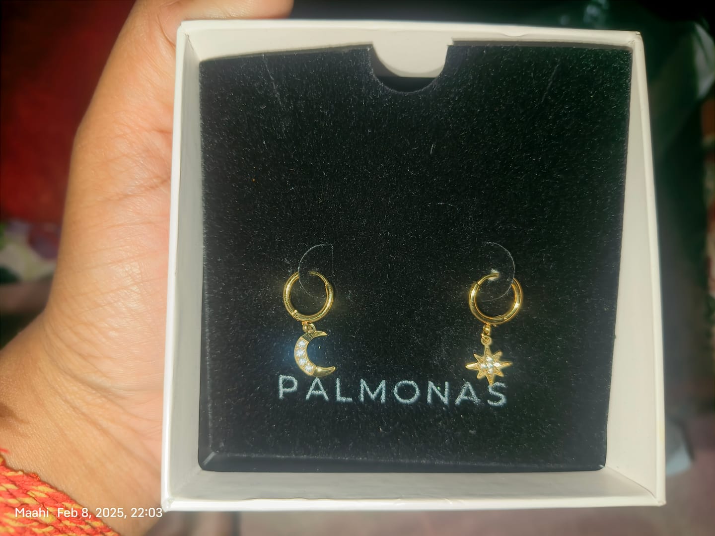 Customer photo review of Studded Star Moon Hoop Earrings