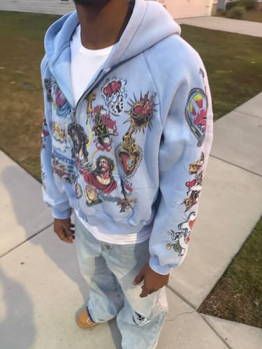 Customer photo review of Righteous Risen King Zip Up Hoodie Blue