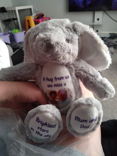 Customer photo review of A Cuddle from Heaven Personalised Photo Teddy Bear