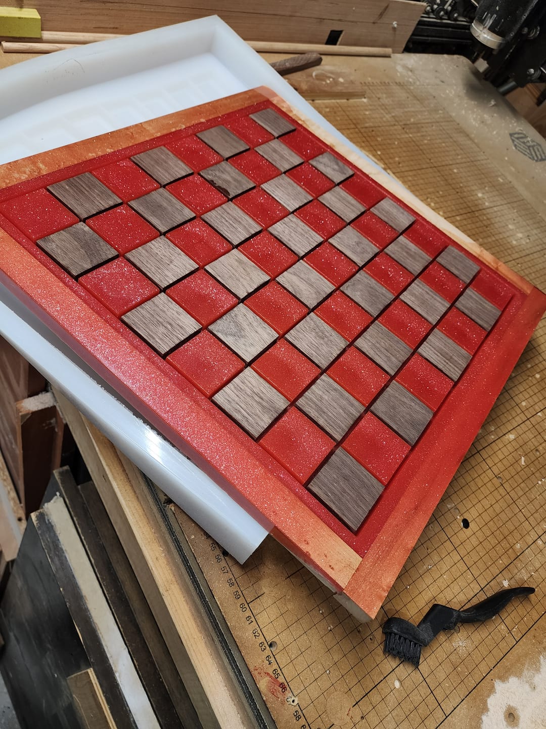Customer photo review of 18x18x1.5" Full Size Deep Chess Board Silicone Mold With 1.75" Squares