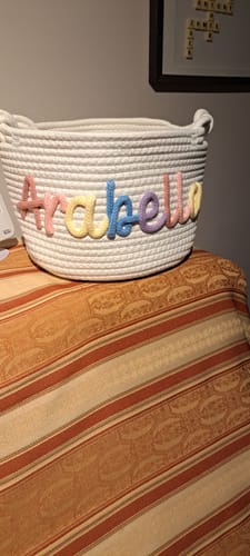 Customer photo review of Baby Knits™  Multicolor Personalized Knitted Basket