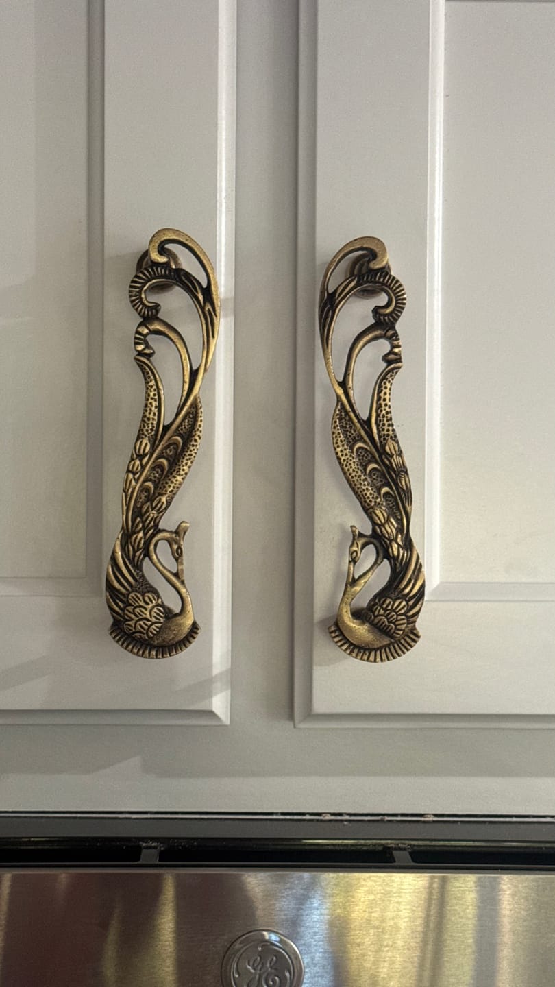 Customer photo review of Brass Peacock Door handle - Antique Brass