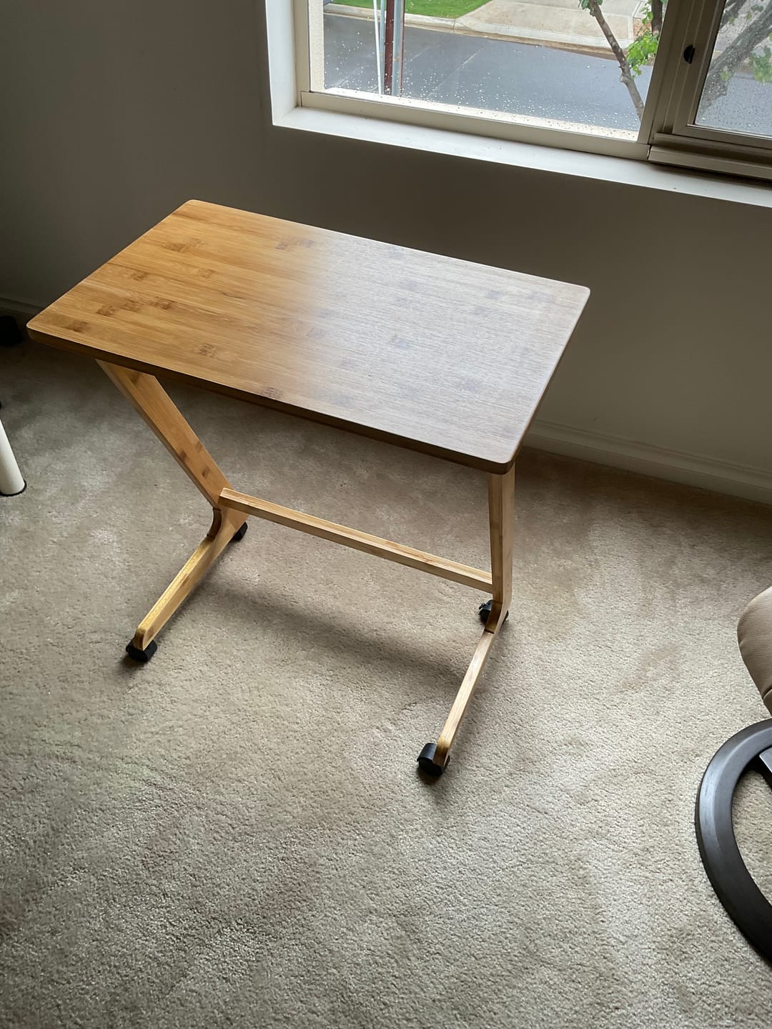 Customer photo review of Bamboo TV Tray Table with Wheels (Z Shape)