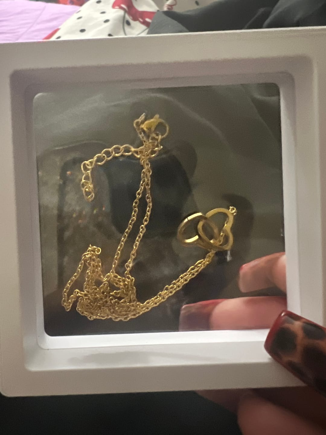 Customer photo review of Engraved Double Heart Necklace