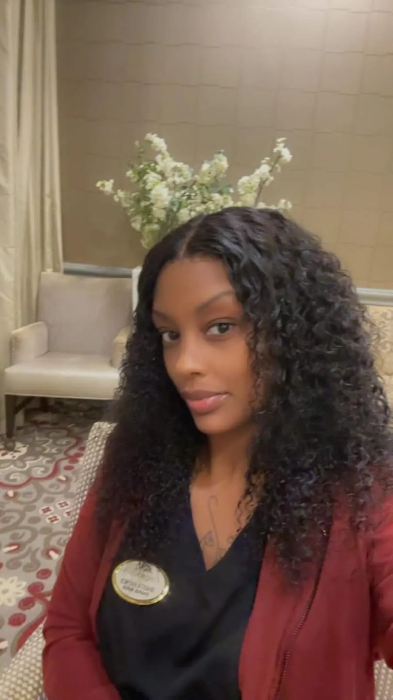 Customer photo review of MORE FACE M-cap Burmese Curly Wear Go Wigs Pre Cut 9x6 HD Lace Bleached Knots Glueless Wigs Human Hair Tiny Knots Pre Plucked Hairline