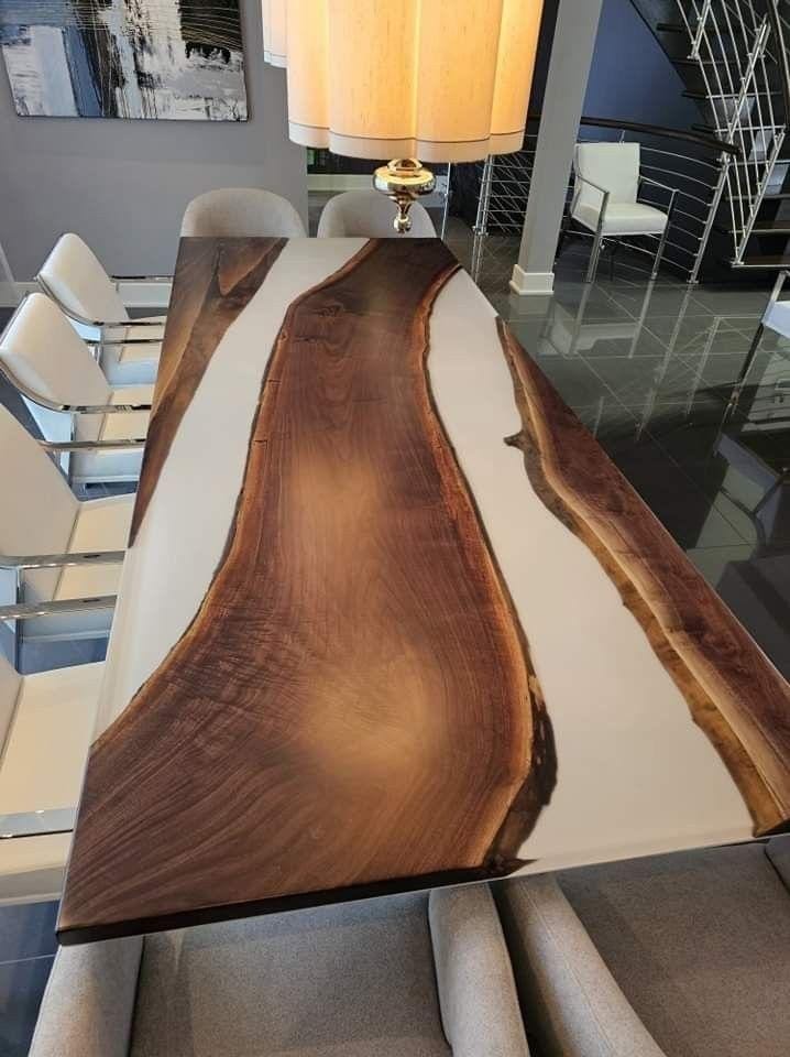 Customer photo review of Premium Black Walnut White Resin Square Epoxy Table Handcrafted Luxury Furniture - A96