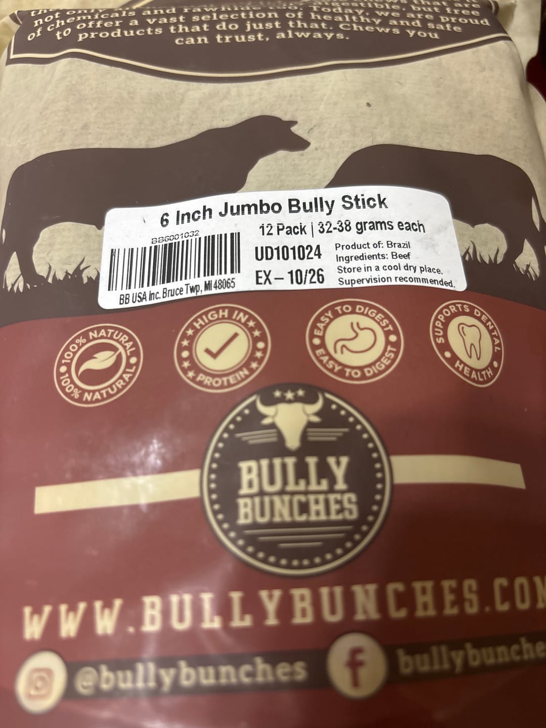 Customer photo review of 6 Inch Jumbo Bully Stick