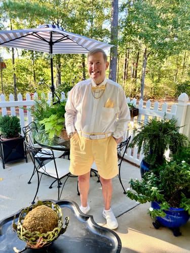 Customer photo review of Light Yellow Solid Pre-tied Bow Tie Hanky Cufflinks Set