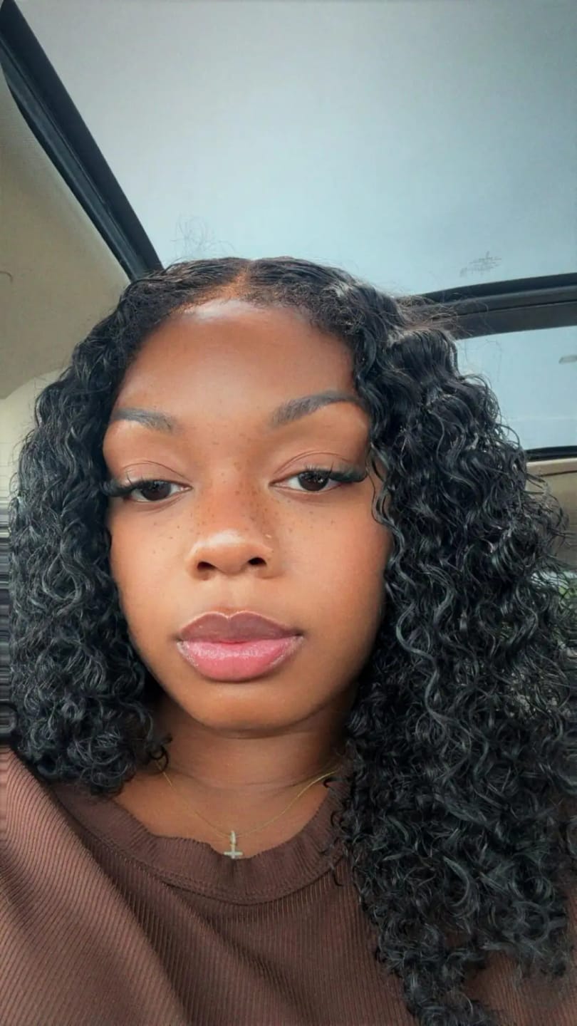 Customer photo review of MORE FACE M-cap Burmese Curly Wear Go Wigs Pre Cut 9x6 HD Lace Bleached Knots Glueless Wigs Human Hair Tiny Knots Pre Plucked Hairline