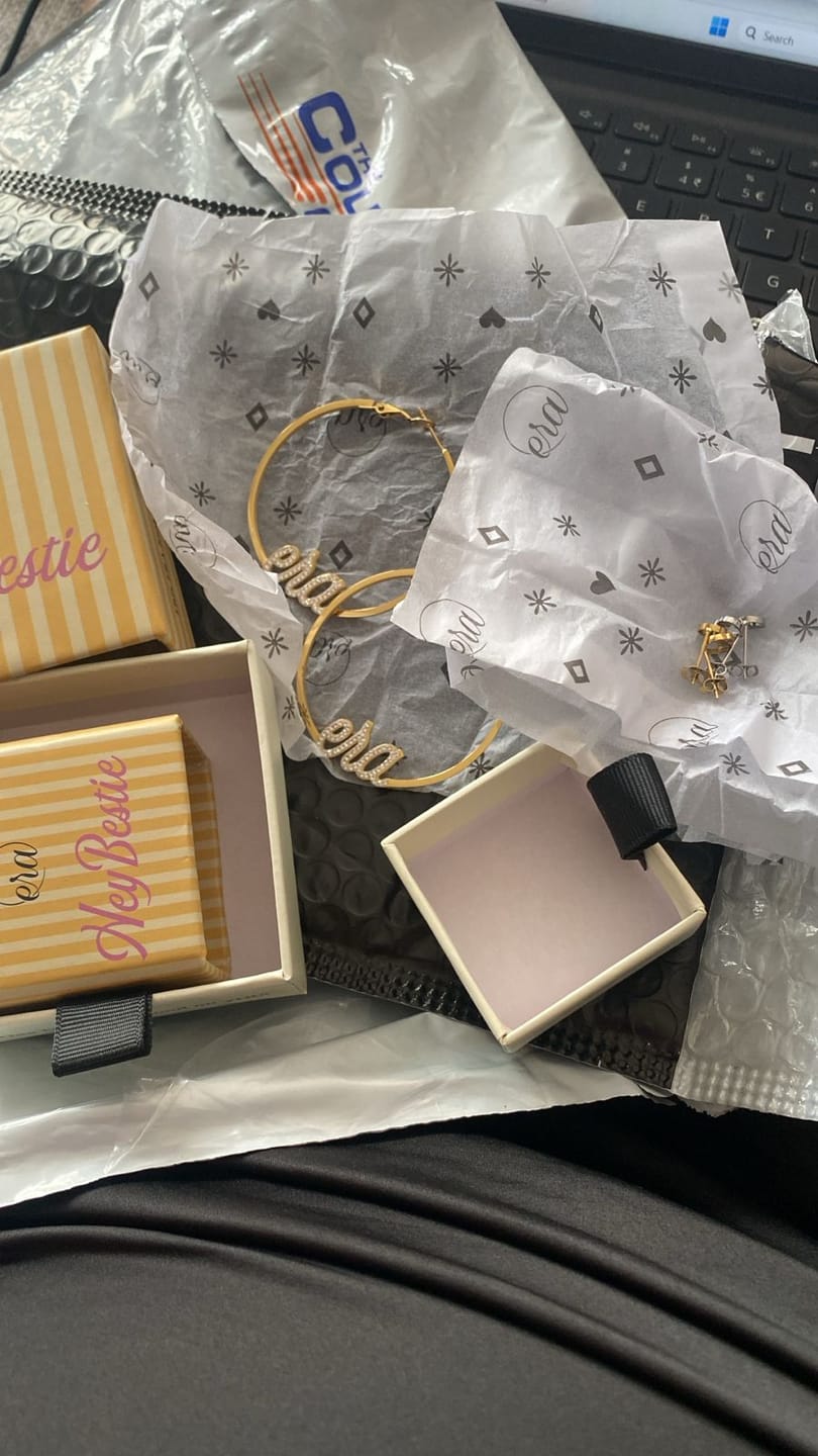 Customer photo review of Gold Precious Era Logo Hoops
