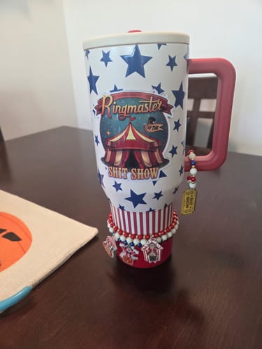 Customer photo review of Ticket to the Shit Show Charm - Tumbler Handle Charm