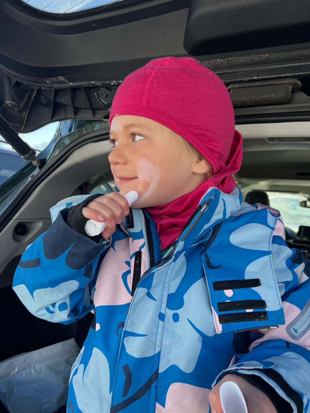 Customer photo review of Merino Balaclava with Ponytail Hole – All Ages