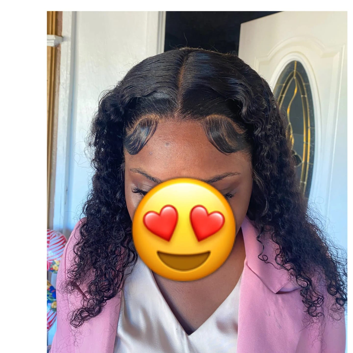 Customer photo review of MORE FACE M-cap Burmese Curly Wear Go Wigs Pre Cut 9x6 HD Lace Bleached Knots Glueless Wigs Human Hair Tiny Knots Pre Plucked Hairline