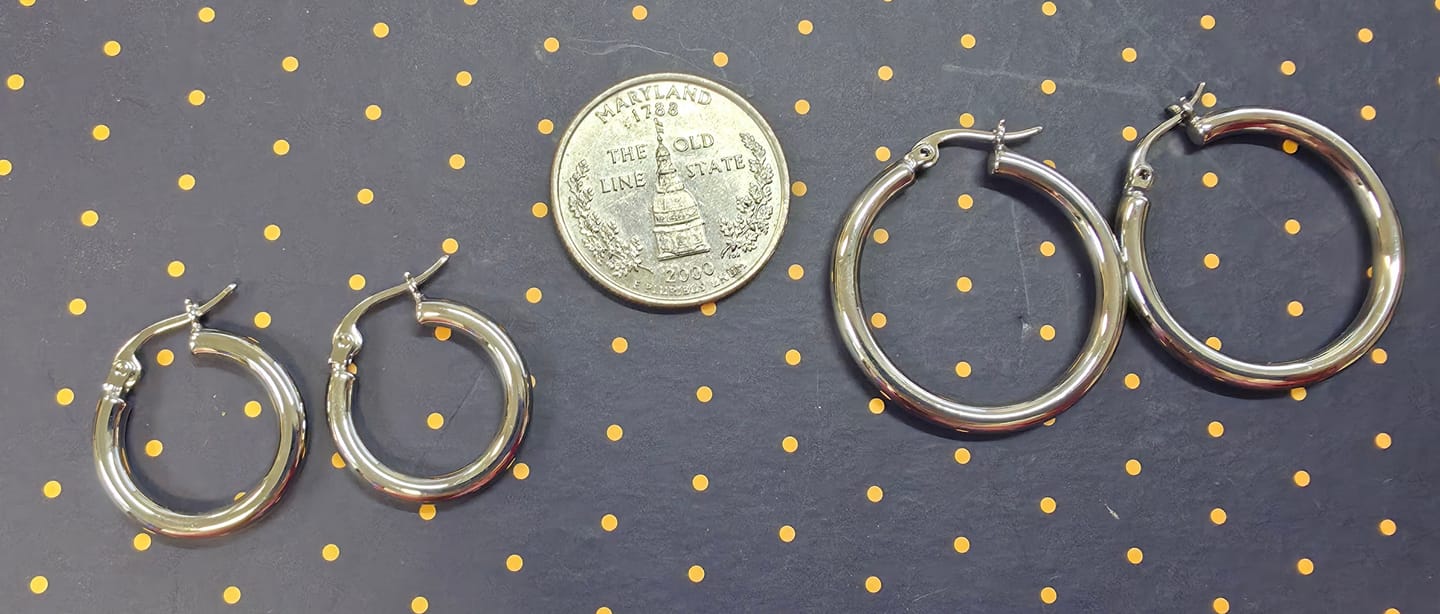 Customer photo review of Amy 18k White Gold Plated 20mm/30mm Hoop Earrings