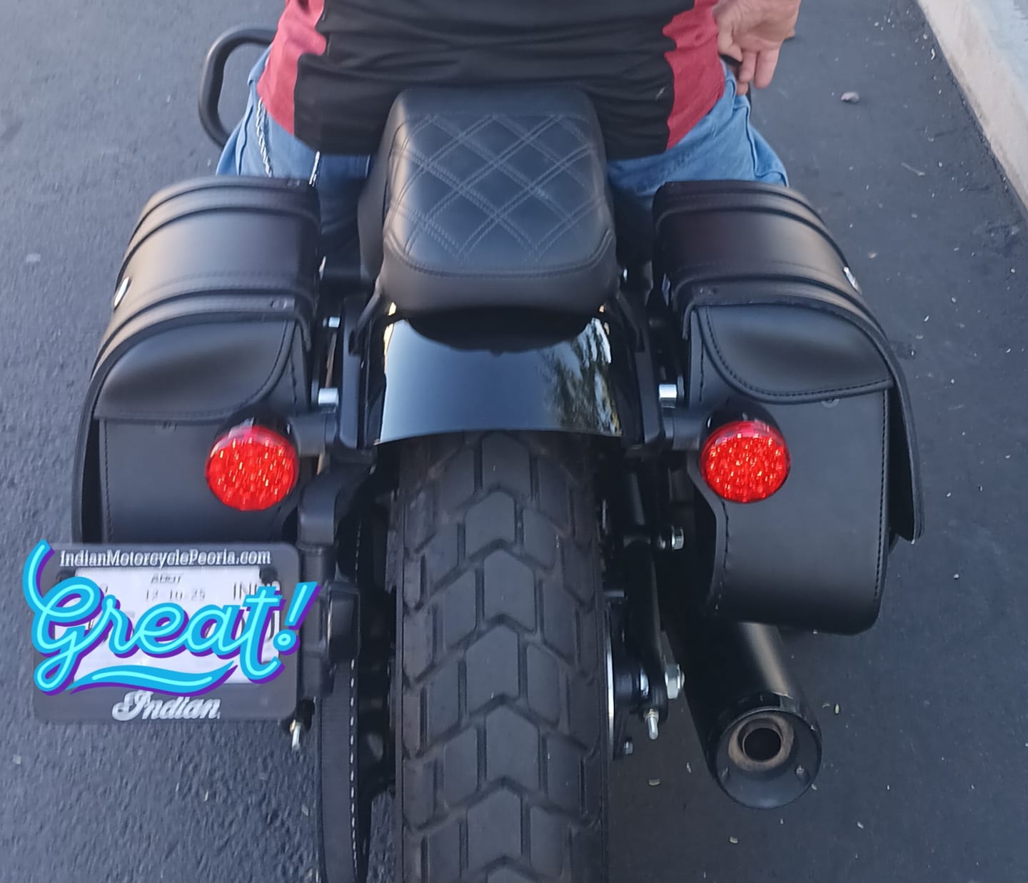 Customer photo review of 25L - SpiritBlade Large  Indian Scout Bobber Leather Motorcycle Saddlebags