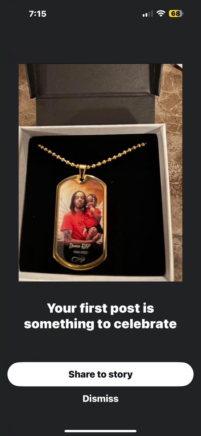 Customer photo review of Custom Name Photo Dog Tag Memorial Necklace