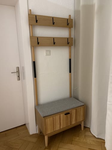 Customer photo review of CANNON - Vestiaire d'entrée en bois massif et tissu gris