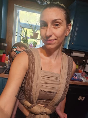 Customer photo review of Herringbone Cafe Latte Woven Wrap by Lennylamb