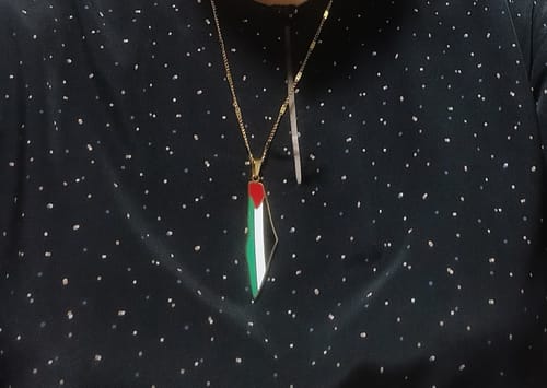 Customer photo review of Palestine Pride Map Necklace