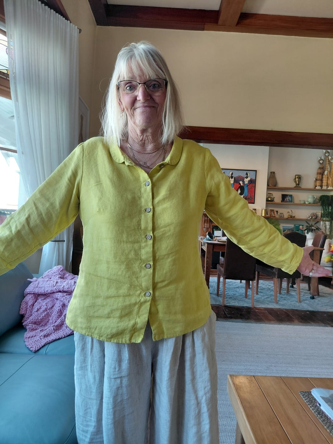 Customer photo review of Linen Long Sleeve Collar Shirt