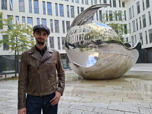 Customer photo review of Yarn-Dyed Stripe Newsboy Cap - Black Gray