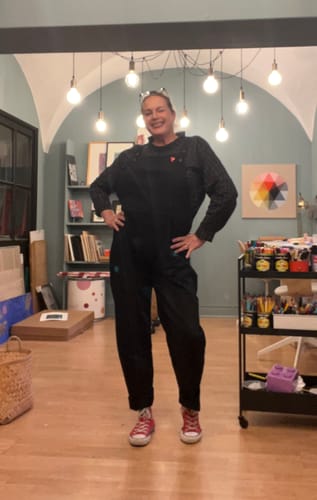 Customer photo review of Salopette Mariette en jean de coton noir