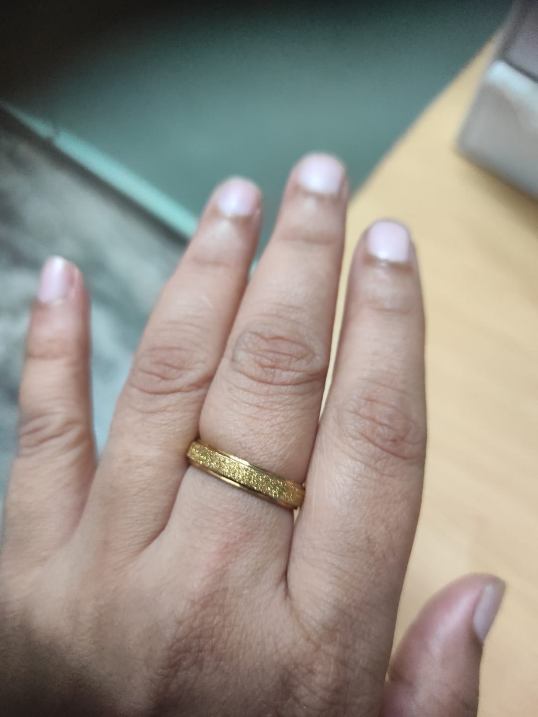 Customer photo review of Textured Matte Gold Band Ring