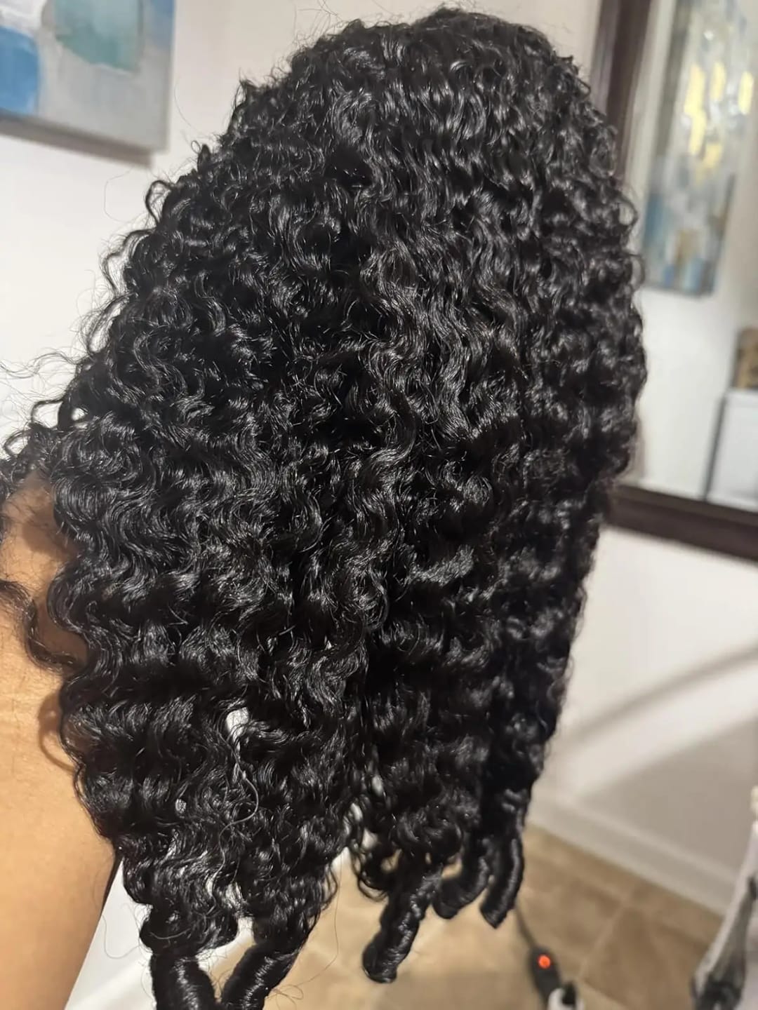 Customer photo review of MORE FACE M-cap Burmese Curly Wear Go Wigs Pre Cut 9x6 HD Lace Bleached Knots Glueless Wigs Human Hair Tiny Knots Pre Plucked Hairline