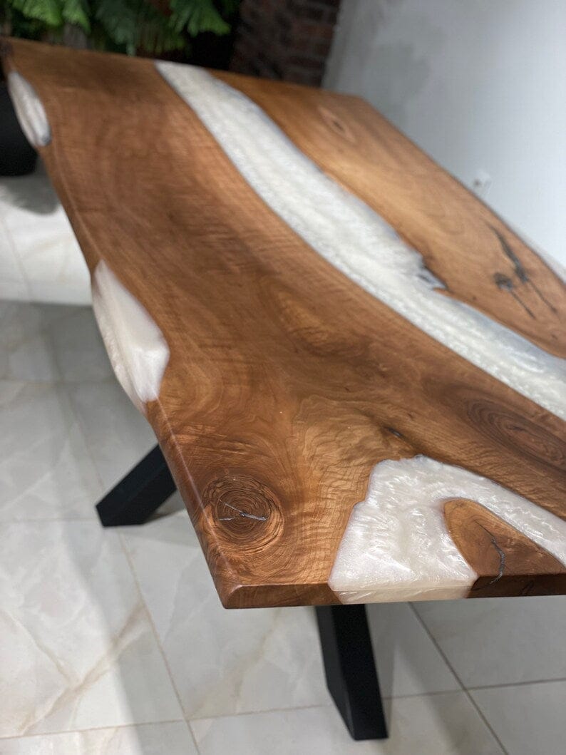 Customer photo review of Premium Black Walnut White Resin Square Epoxy Table Handcrafted Luxury Furniture - A96